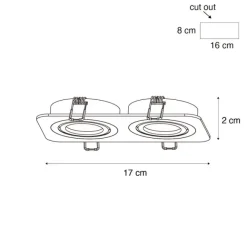QAZQA Abgerundeter Einbaustrahler Gunmetal GU10 50mm dreh- und schwenkbar IP44 2-flammig - Alberto