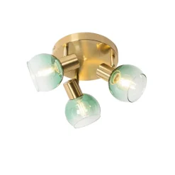 QAZQA Art Deco Deckenlampe Gold mit grünem Glas 3 Lichter - Vidro