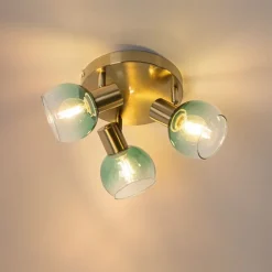 QAZQA Art Deco Deckenlampe Gold mit grünem Glas 3 Lichter - Vidro