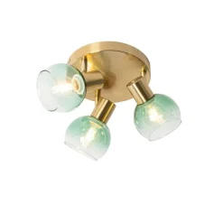 QAZQA Art Deco Deckenlampe Gold mit grünem Glas 3 Lichter - Vidro