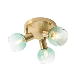 QAZQA Art Deco Deckenlampe Gold mit grünem Glas 3 Lichter - Vidro