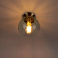 QAZQA Art Deco Deckenleuchte Messing mit blauem Glas - Pallon