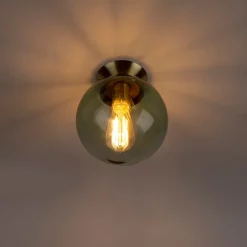 QAZQA Art Deco Deckenleuchte messing mit grünem Glaslampenschirm - Pallon