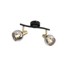 QAZQA Art Deco Deckenleuchte schwarz mit Rauchglas 2-Licht - Vidro