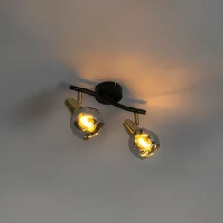 QAZQA Art Deco Deckenleuchte schwarz mit Rauchglas 2-Licht - Vidro