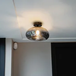 QAZQA Art Deco Deckenleuchte schwarz mit Rauchglas - Busa