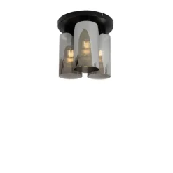 QAZQA Art Deco Deckenleuchte schwarz mit Rauchglas 3-flammig - Laura