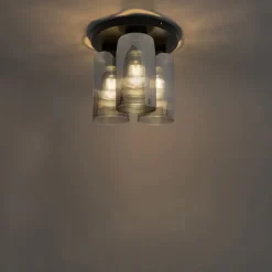 QAZQA Art Deco Deckenleuchte schwarz mit Rauchglas 3-flammig - Laura