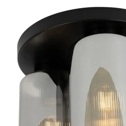 QAZQA Art Deco Deckenleuchte schwarz mit Rauchglas 3-flammig - Laura