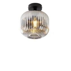 QAZQA Art Deco Deckenleuchte schwarz mit Rauchglas - Karel