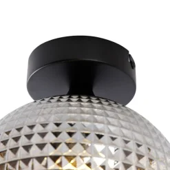 QAZQA Art Deco Deckenleuchte schwarz mit Rauchglas - Kugel