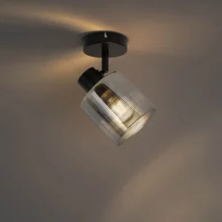 QAZQA Art Deco Deckenstrahler schwarz mit Rauchglas verstellbar - Laura