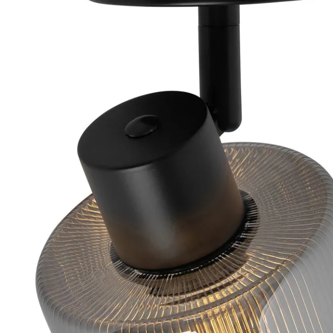 QAZQA Art Deco Deckenstrahler schwarz mit Rauchglas verstellbar - Laura