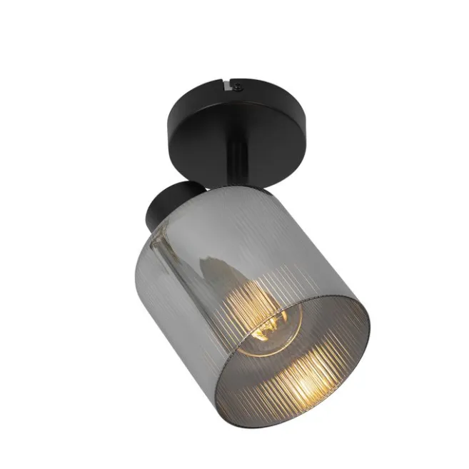 QAZQA Art Deco Deckenstrahler schwarz mit Rauchglas verstellbar - Laura
