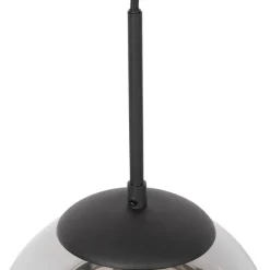 QAZQA Art Deco hanglamp zwart met smoke glas incl. rail adapter 1-fase - Slimline Flore