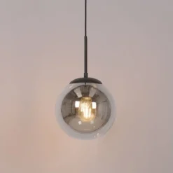 QAZQA Art Deco hanglamp zwart met smoke glas incl. rail adapter 1-fase - Slimline Flore