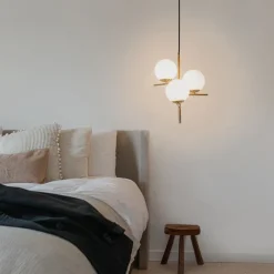 QAZQA Art Deco Hängelampe Gold mit Opalglas 3-flammig - Flore