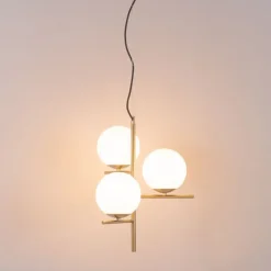 QAZQA Art Deco Hängelampe Gold mit Opalglas 3-flammig - Flore