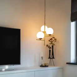 QAZQA Art Deco Hängelampe Gold mit Opalglas 3-flammig - Flore