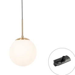 QAZQA Professional Art Deco Hängelampe Gold mit Opalglas inkl. Schienenadapter Schwarz 1-Phasig - Iconic Flore