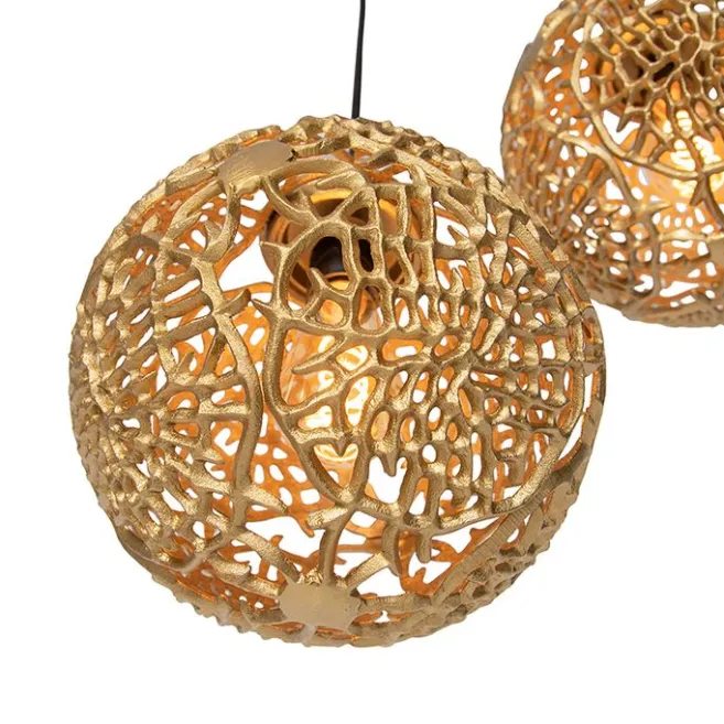 QAZQA Art Deco Hängelampe Gold rund 3-flammig - Maro