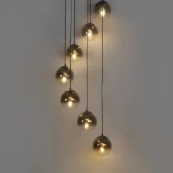 QAZQA Art Deco Hängelampe schwarz mit Goldglas 7-flammig - Pallon