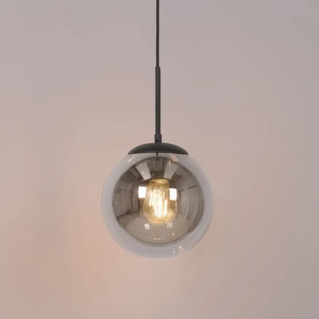 QAZQA Art Deco Hängelampe schwarz mit Rauchglas - Flore