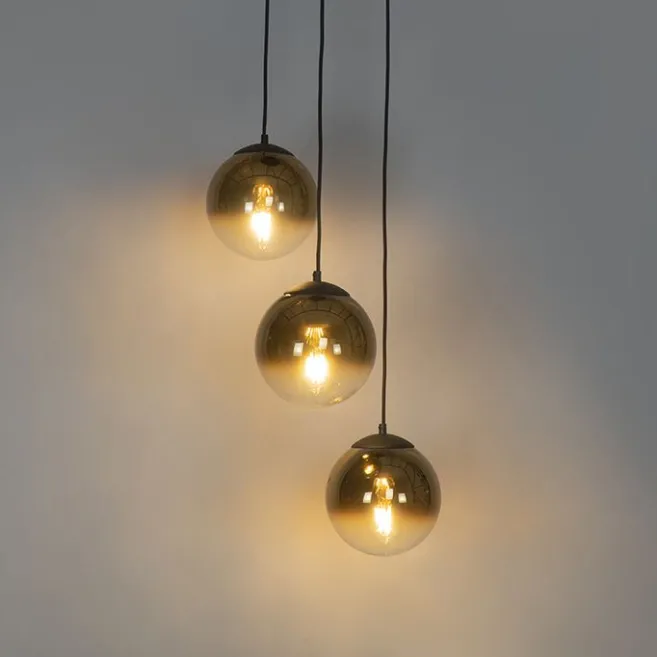 QAZQA Art Deco Hängelampe schwarz mit Goldglas rund 3-flammig - Pallon