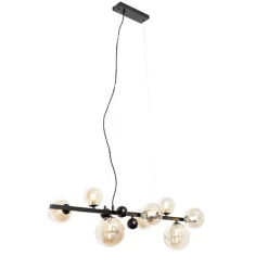 QAZQA Art Deco Hängelampe schwarz mit braunem Glas 8 Lichter - David