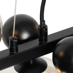 QAZQA Art Deco Hängelampe schwarz mit braunem Glas 8 Lichter - David