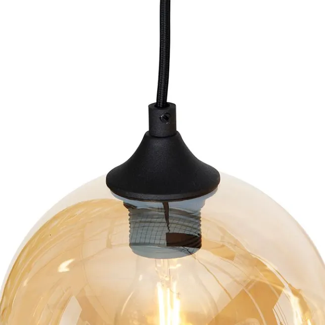 QAZQA Art Deco Hängelampe schwarz mit Bernsteinglas 8-flammig - Hanne