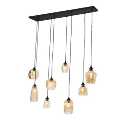 QAZQA Art Deco Hängelampe schwarz mit Bernsteinglas 8-flammig - Hanne