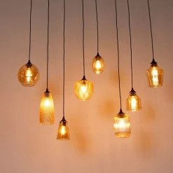 QAZQA Art Deco Hängelampe schwarz mit Bernsteinglas 8-flammig - Hanne