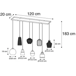 QAZQA Art Deco Hängelampe schwarz mit Bernsteinglas 8-flammig - Hanne