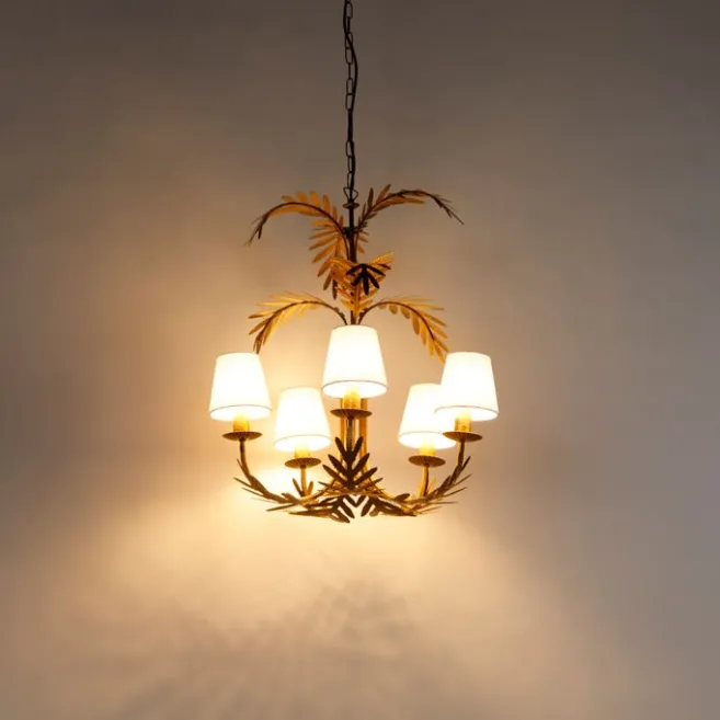 QAZQA Art Deco Kronleuchter Gold 5-Licht mit weißen Kappen - Botanica