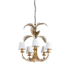 QAZQA Art Deco Kronleuchter Gold 5-Licht mit weißen Kappen - Botanica