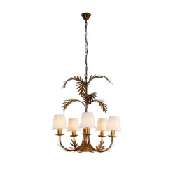 QAZQA Art Deco Kronleuchter Gold 5-Licht mit weißen Kappen - Botanica