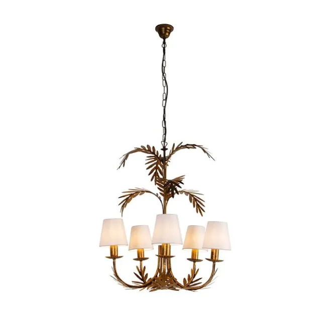 QAZQA Art Deco Kronleuchter Gold 5-Licht mit weißen Kappen - Botanica