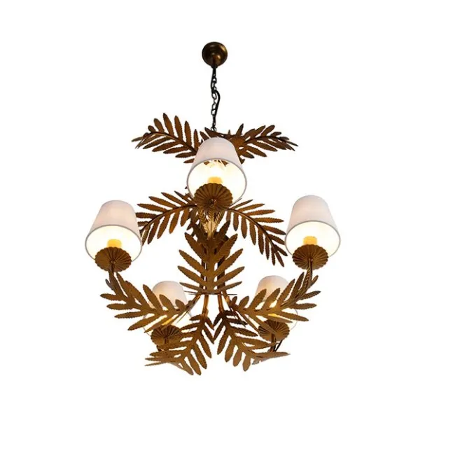 QAZQA Art Deco Kronleuchter Gold 5-Licht mit weißen Kappen - Botanica