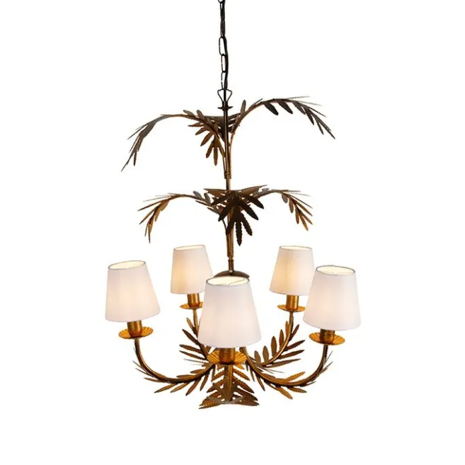 QAZQA Art Deco Kronleuchter Gold 5-Licht mit weißen Kappen - Botanica