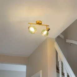 QAZQA Art Deco Spot Gold mit grünem Glas 2 Lichter - Vidro