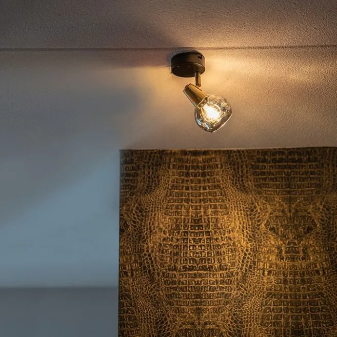 QAZQA Art Deco Spot Gold mit Rauchglas - Vidro