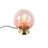 QAZQA Art Deco Tischlampe Messing mit rosa Glas - Pallon