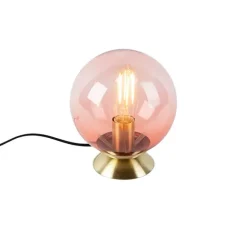 QAZQA Art Deco Tischlampe Messing mit rosa Glas - Pallon