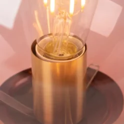 QAZQA Art Deco Tischlampe Messing mit rosa Glas - Pallon
