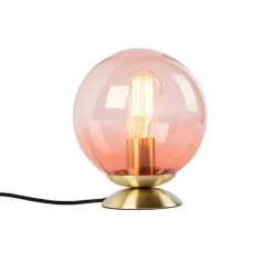 QAZQA Art Deco Tischlampe Messing mit rosa Glas - Pallon