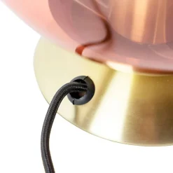 QAZQA Art Deco Tischlampe Messing mit rosa Glas - Pallon