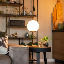 QAZQA Art Deco Tischlampe Messing mit Opalglas 45,5 cm - Pallon