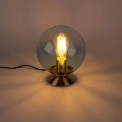 QAZQA Art Deco Tischlampe Messing mit blauem Glas - Pallon