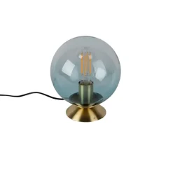QAZQA Art Deco Tischlampe Messing mit blauem Glas - Pallon